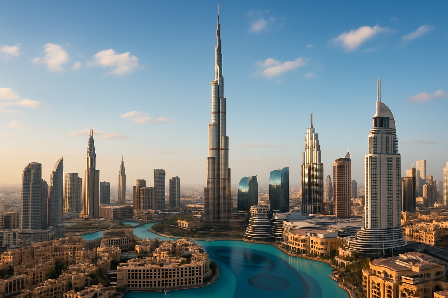 Iconic Dubai skyline with Burj Khalifa and luxury hotels